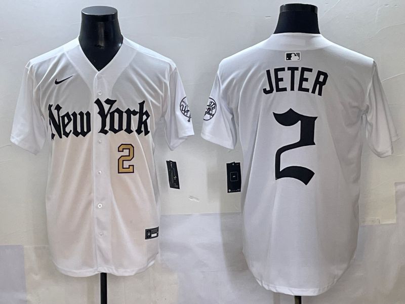 Men 2025 New York Yankees 2 Jeter White Five generations Joint Name Nike MLB Jersey style 6